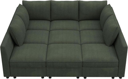 Emerald Green Modular Sleeper Sofa With Hidden Storage Compartment