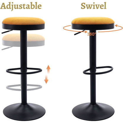 Yellow Fabric Swivel Bar Stool Set Of 2 Height Adjustable