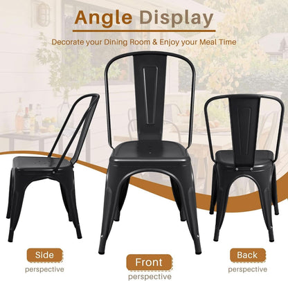 Stackable Metal Dining Chair Indoor Outdoor Black Set Of 4