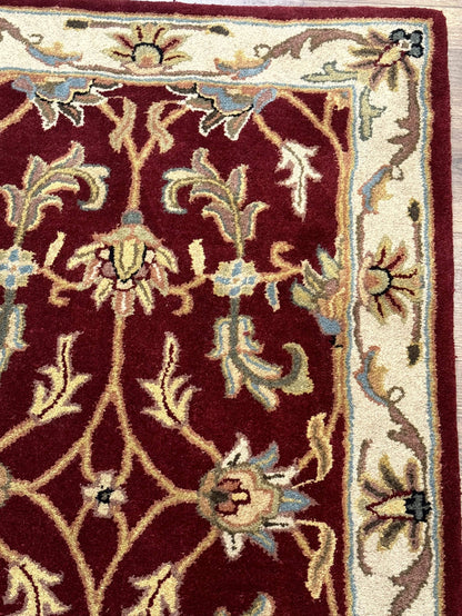 Small Floral Wool Rug 3x5, Safavieh Heritage Collection, Dark Red, Pair B