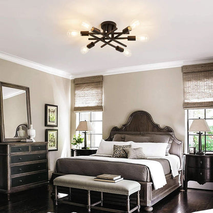 Six Light Black Matte Sputnik Chandelier Semi Flush Ceiling Light