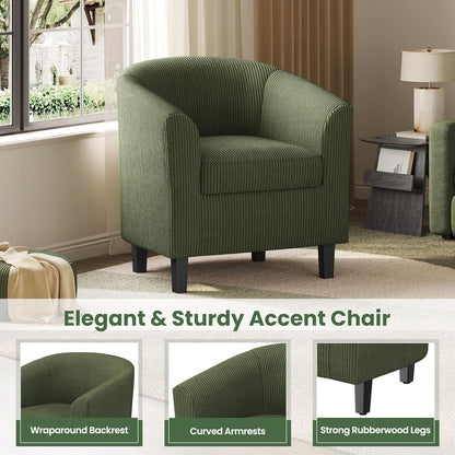 Corduroy Barrel Chairs Set of 2 Dark Green Upholstered