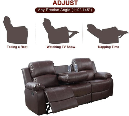 Leather Recliner Sofa Set Brown 3 Seater And Loveseat