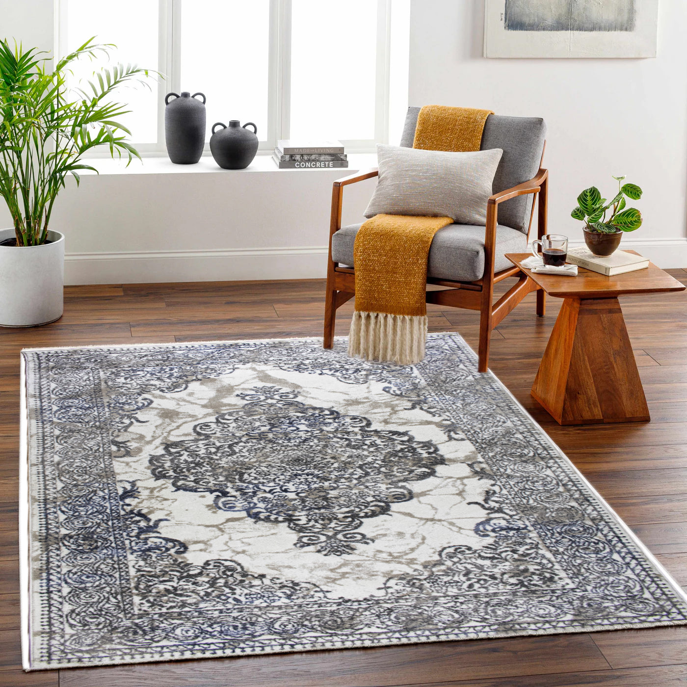 ROY's Home Alfombras de un nivel, diseño clásico, hilo marfil brillante, gris y beige 