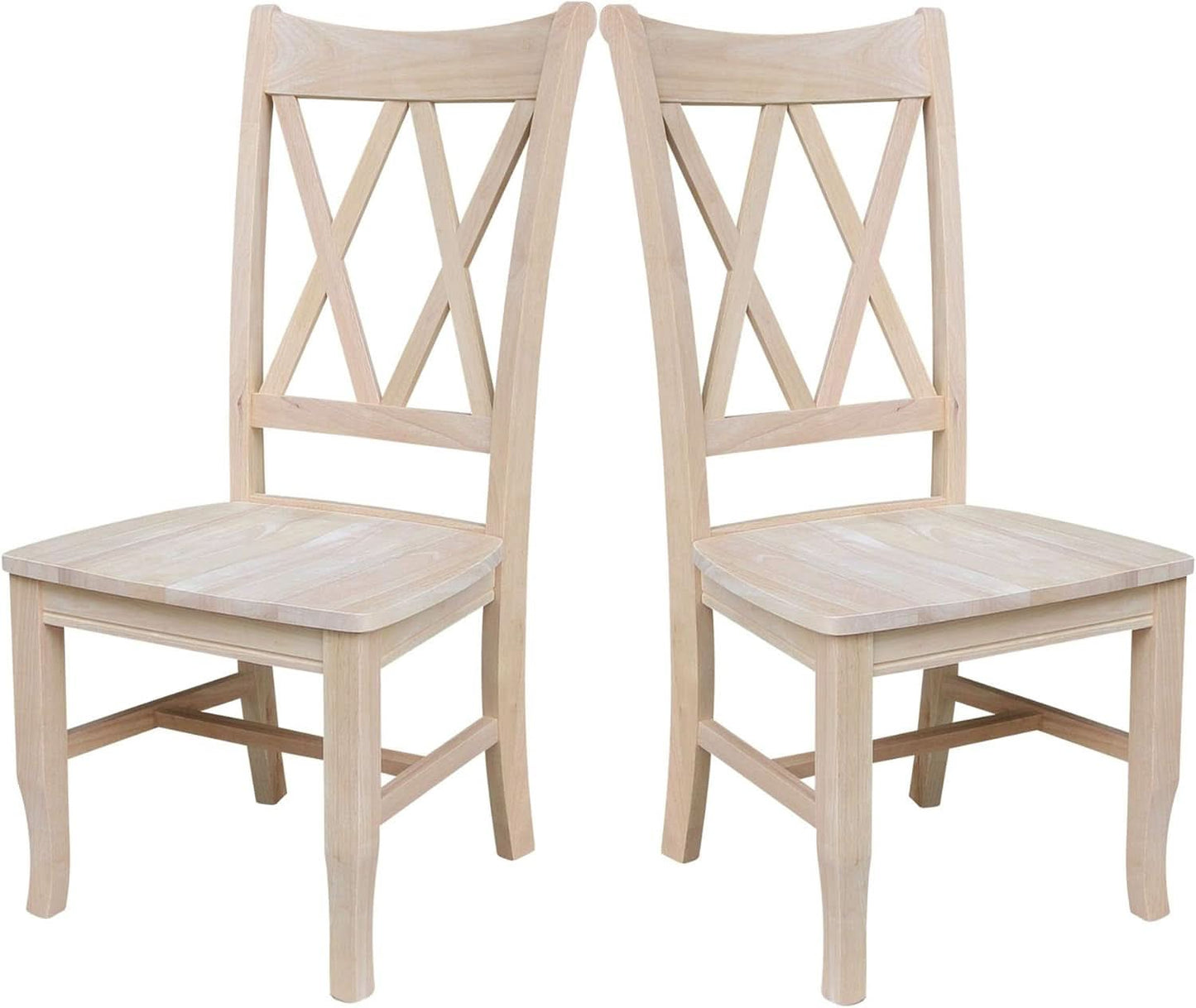 Two Unfinished Parawood Dining Chairs With X Back