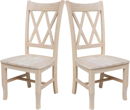 Two Unfinished Parawood Dining Chairs With X Back