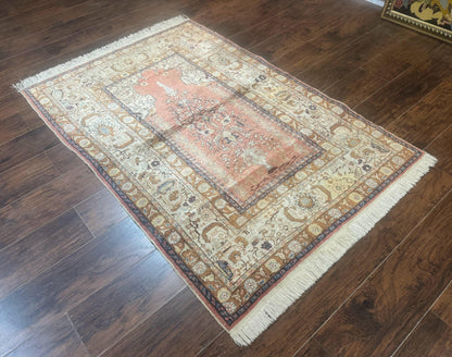 Silk Indian Kayseri Rug 4x6, Haji Jalili Design, Vintage Rug