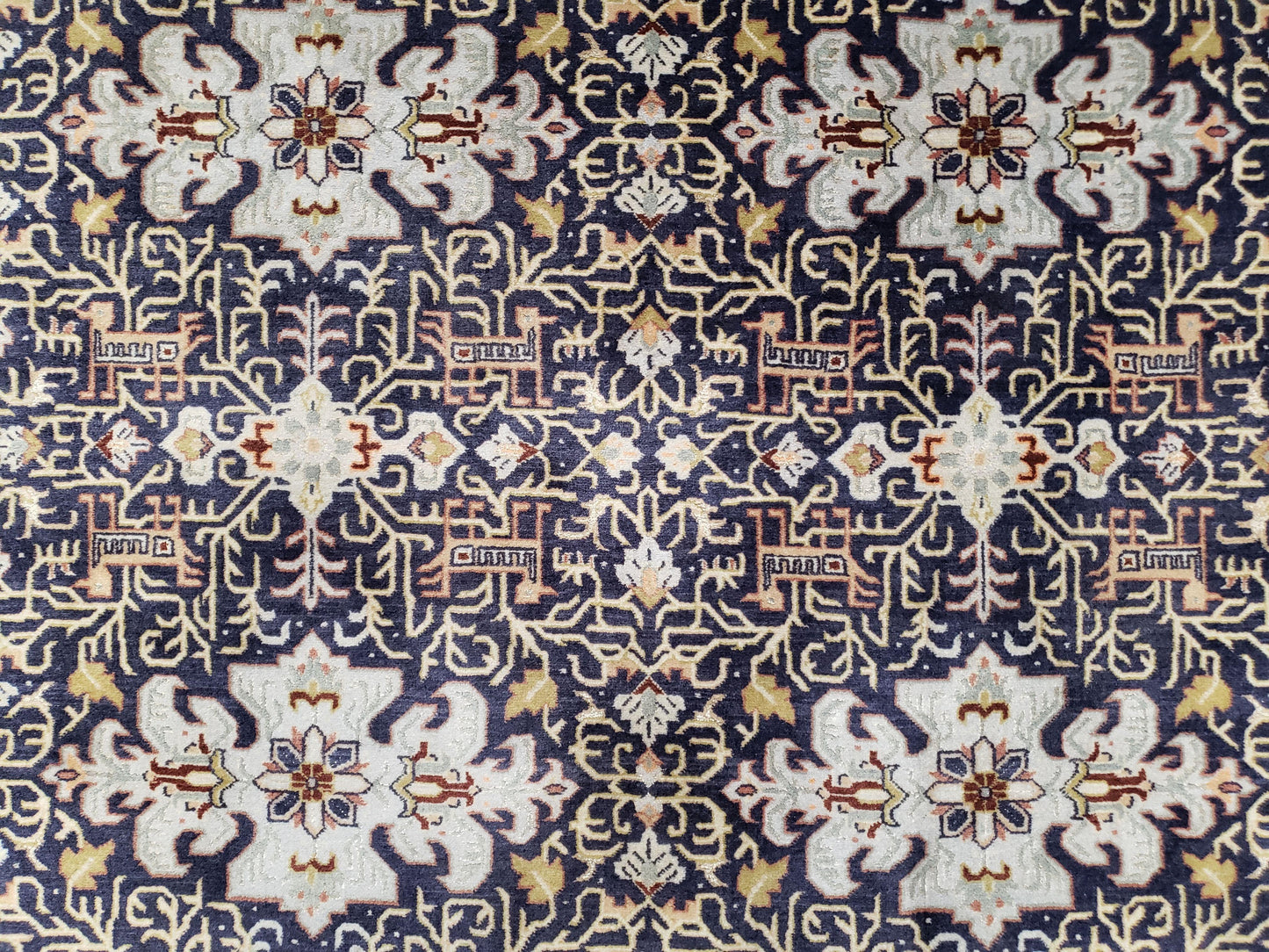 Semi-Antique Persian Kashan Rug, Midnight Blue & Ivory, Hand-Knotted, Wool, 4' 8" x 7' 4", Pair A