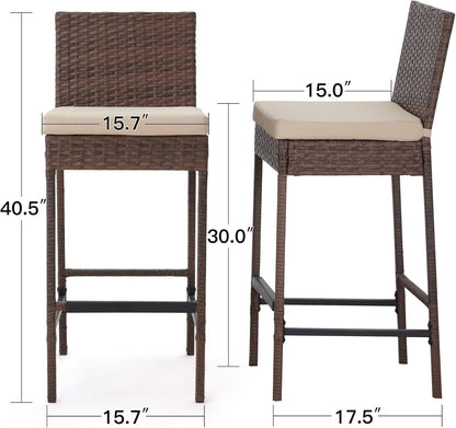 Outdoor Rattan Bar Stools Set with Cushions Comfort