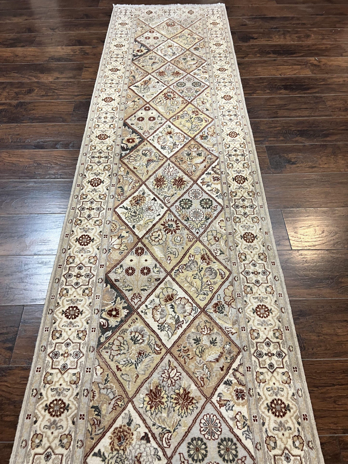 Pak Persiann Runner Rug 2.7 x 12, Handmade Wool Vintage Hallway Rug, Panel Design