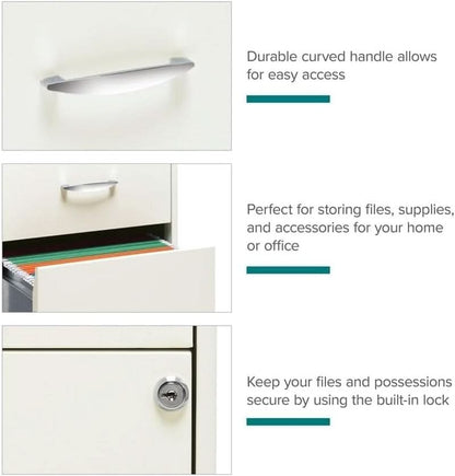 3 Drawer 27.32 Inch White Metal Filing Cabinet Lockable Preassembled For Legal And Letter Size