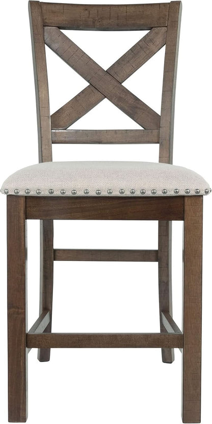 Moriville 24.5 Inch Upholstered Farmhouse Barstools Beige Brown Set of Two