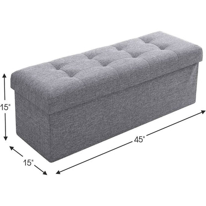 Gray 45 Inch Storage Ottoman Bench Durable Upholstery