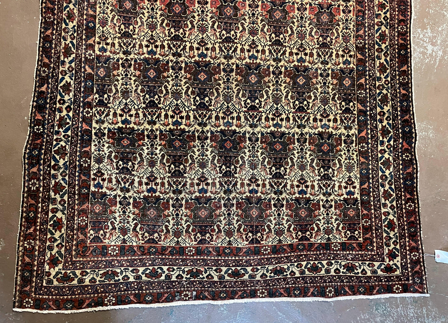 Antique Persian Afshar Rug 5x7, Wool Hand Knotted Oriental Carpet 5 x 7 ft, Repeated Motif Allover, Cream and Maroon, Tribal Rug, Medium Sized Rug,  Zil-i-Sultan Design