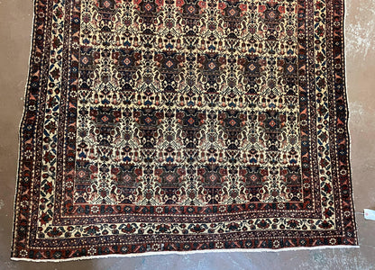 Antique Persian Afshar Rug 5x7, Wool Hand Knotted Oriental Carpet 5 x 7 ft, Repeated Motif Allover, Cream and Maroon, Tribal Rug, Medium Sized Rug,  Zil-i-Sultan Design