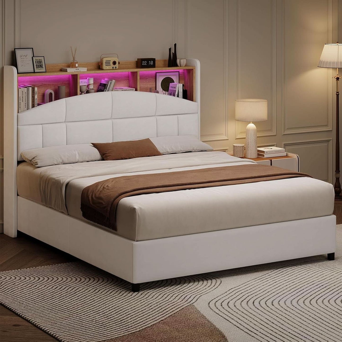 Queen Size Velvet Upholstered Bed Frame With Storage