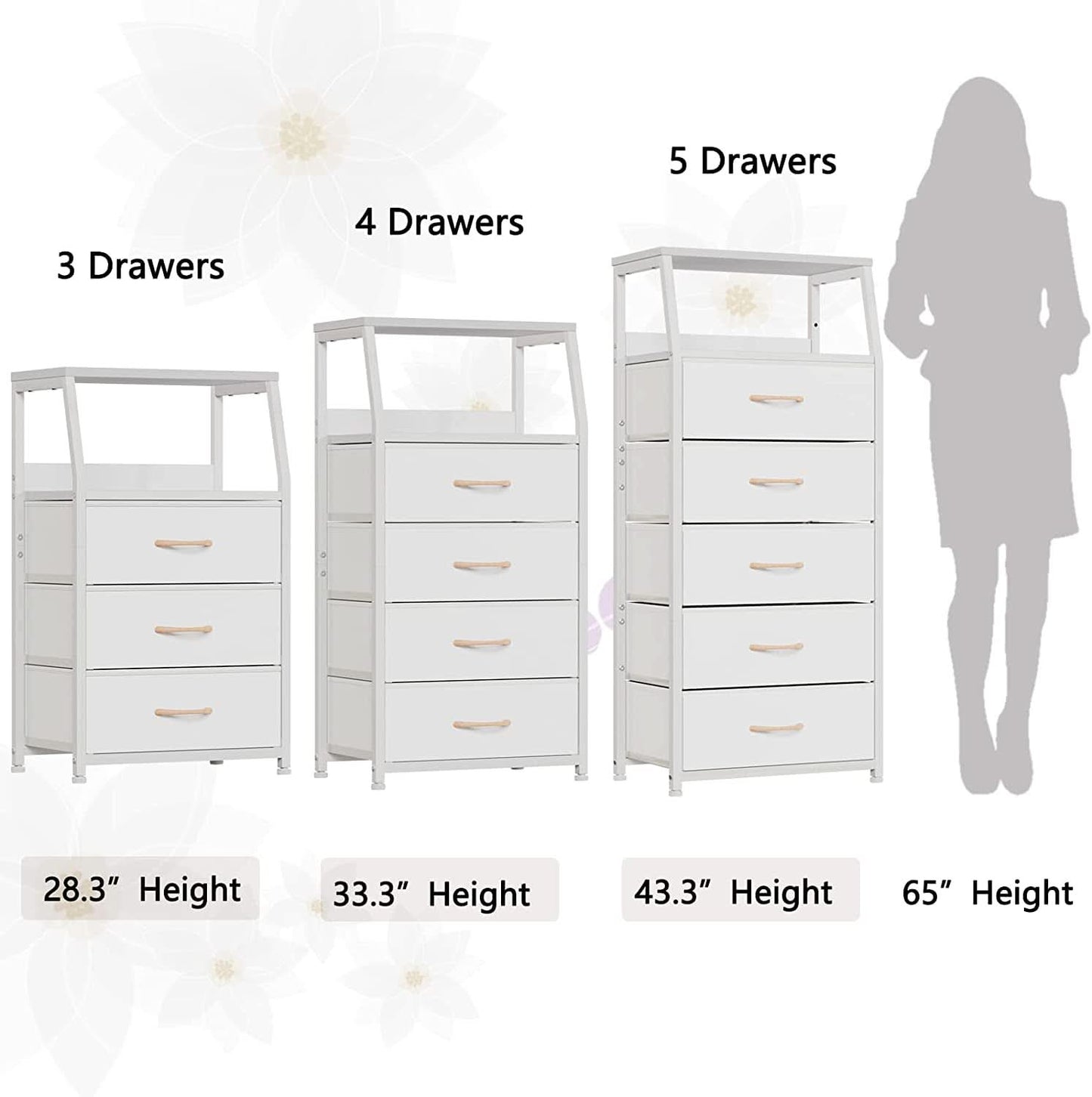 White Dresser With 5 Drawers And Wood Top Bedroom Storage