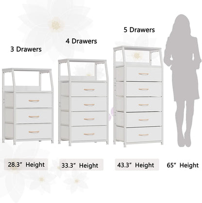 White Dresser With 5 Drawers And Wood Top Bedroom Storage