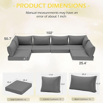 Outdoor Cushions 14 Piece Set Gray Water Repellent For 6 Seat Patio Sofa