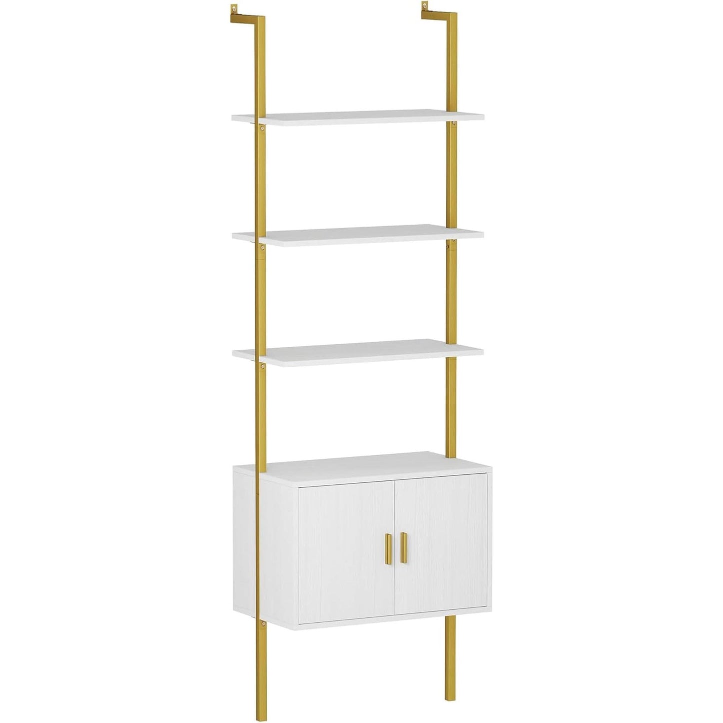 73 Inch Tall Bookshelf With Cabinet Industrial Ladder Wall Shelf White Gold