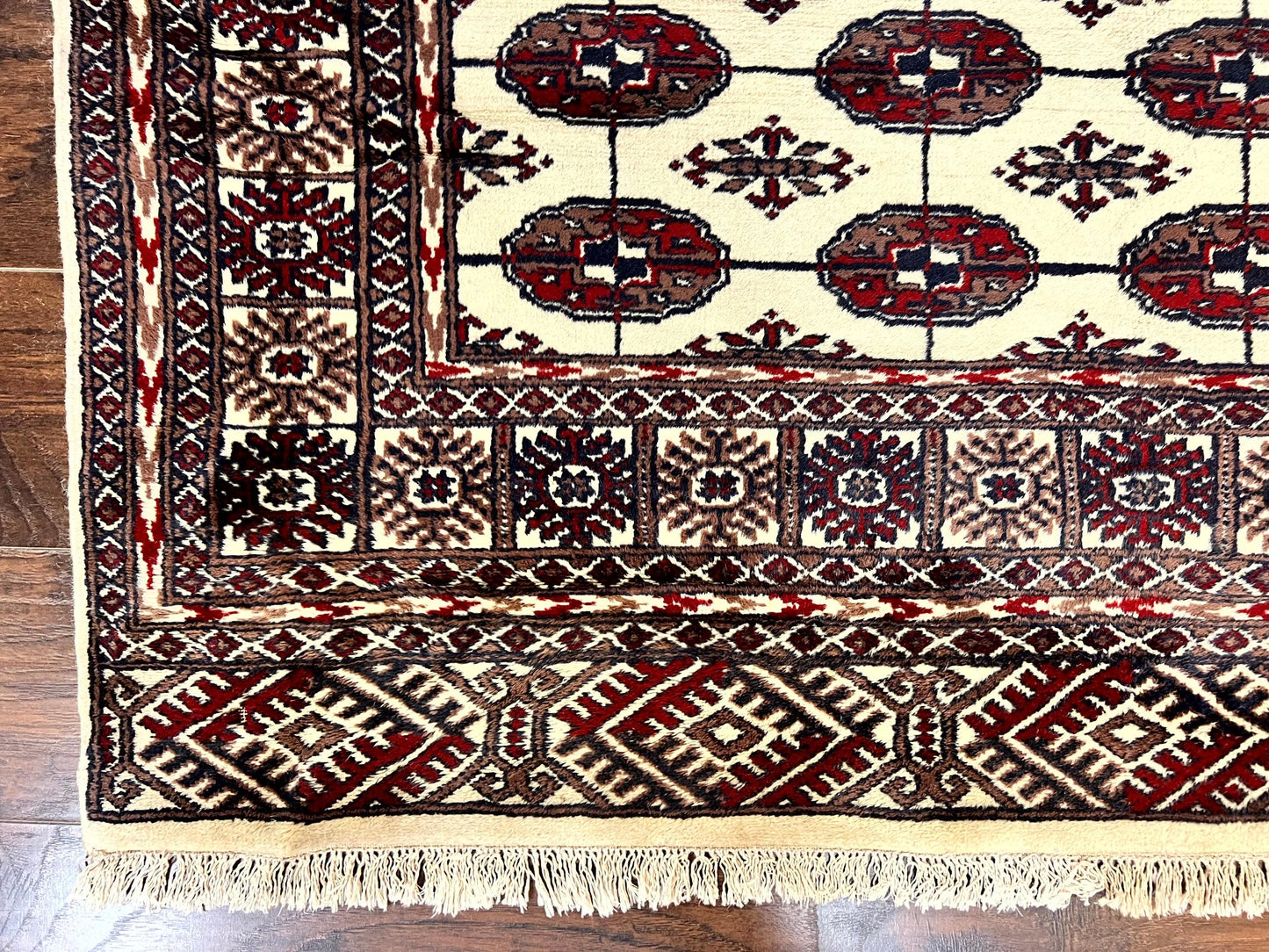 Pakistani Bokhara Rug 4x6, Turkoman Carpet, Vintage Handmade Wool Rug, Ivory