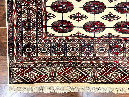 Pakistani Bokhara Rug 4x6, Turkoman Carpet, Vintage Handmade Wool Rug, Ivory