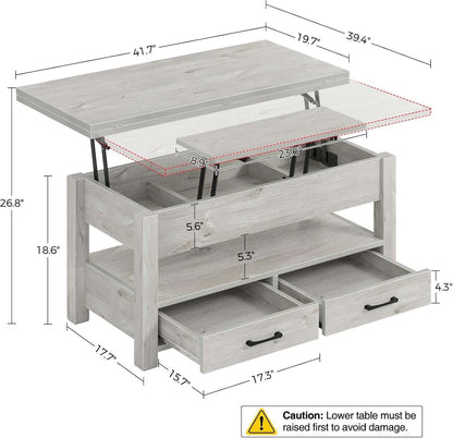Grey Lift Top Coffee Table With Drawers Hidden Compartment
