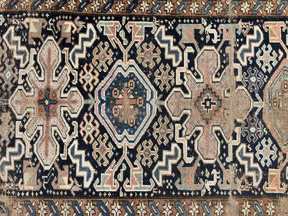 Antique Persian Tribal Runner Rug 4.6 x 9.8, Kurdish Runner, Rug for Hallway or Kitchen, 1920s Carpet, Wool Handmade Rug