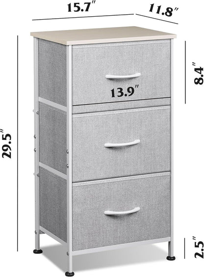 Light Grey Nightstand With 3 Drawers For Bedroom Hallway