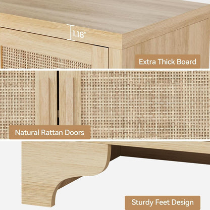 Natural Rattan Four Door Sideboard Cabinet Engineered Wood