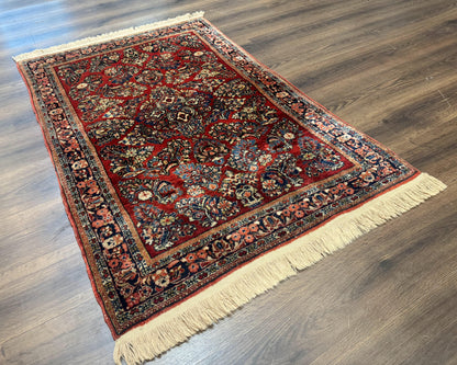 Antique Persian Sarouk Rug 3x5, Red, Floral, 200 KPSI