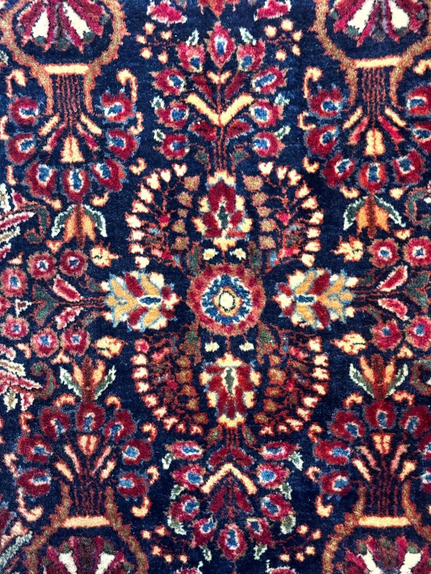Small Navy Blue Persian Rug 2x4, Sarouk Rug, Rare Colors, Antique 1920s Wool Rug