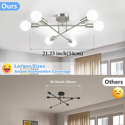 Six Light Sputnik Chandelier Brushed Nickel Fixture