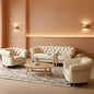 3 Piece Living Room Set Chesterfield Faux Leather Sofa Loveseat Chair White With Scroll Arms And Nailhead