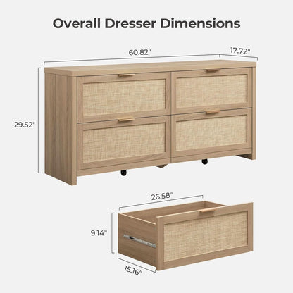 60.8 Inch Dresser Caramel Oak Finish With 7 Drawers