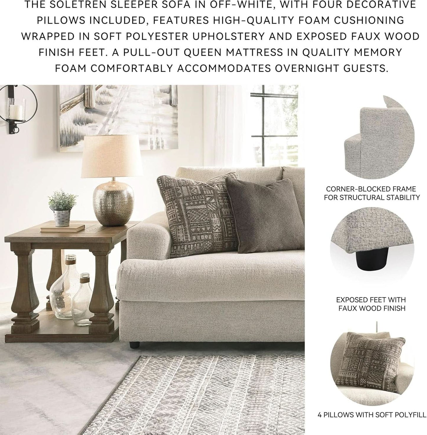 Soletren Premium Chenille Queen Sofa Sleeper White