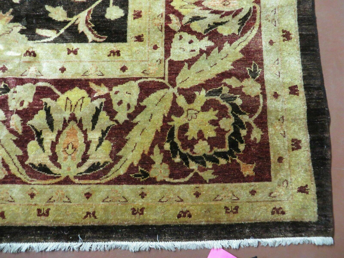 11' X 15' Vintage Hand Knotted Indian Agra Wool Rug Hand Made Dark Brown Floral