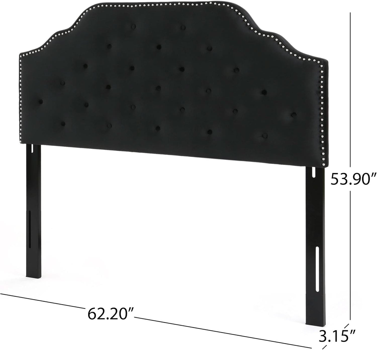 Contemporary Black Velvet Headboard with Button Tufted Design