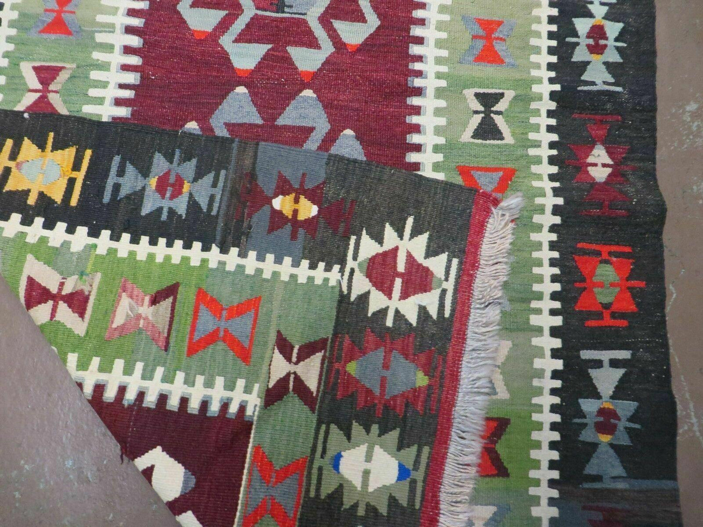 3' 8" X 5' Vintage Turkish Kilim Handmade Flat Weave Wool Rug Veg Dyes
