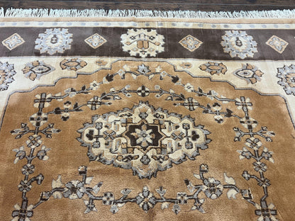 Indian Oushak Rug 8x10, Wool Hand Knotted Vintage Carpet