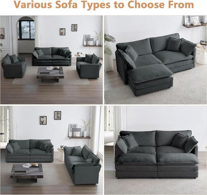 Grey Chenille 2 Piece Loveseat Armchair Set With Pillows