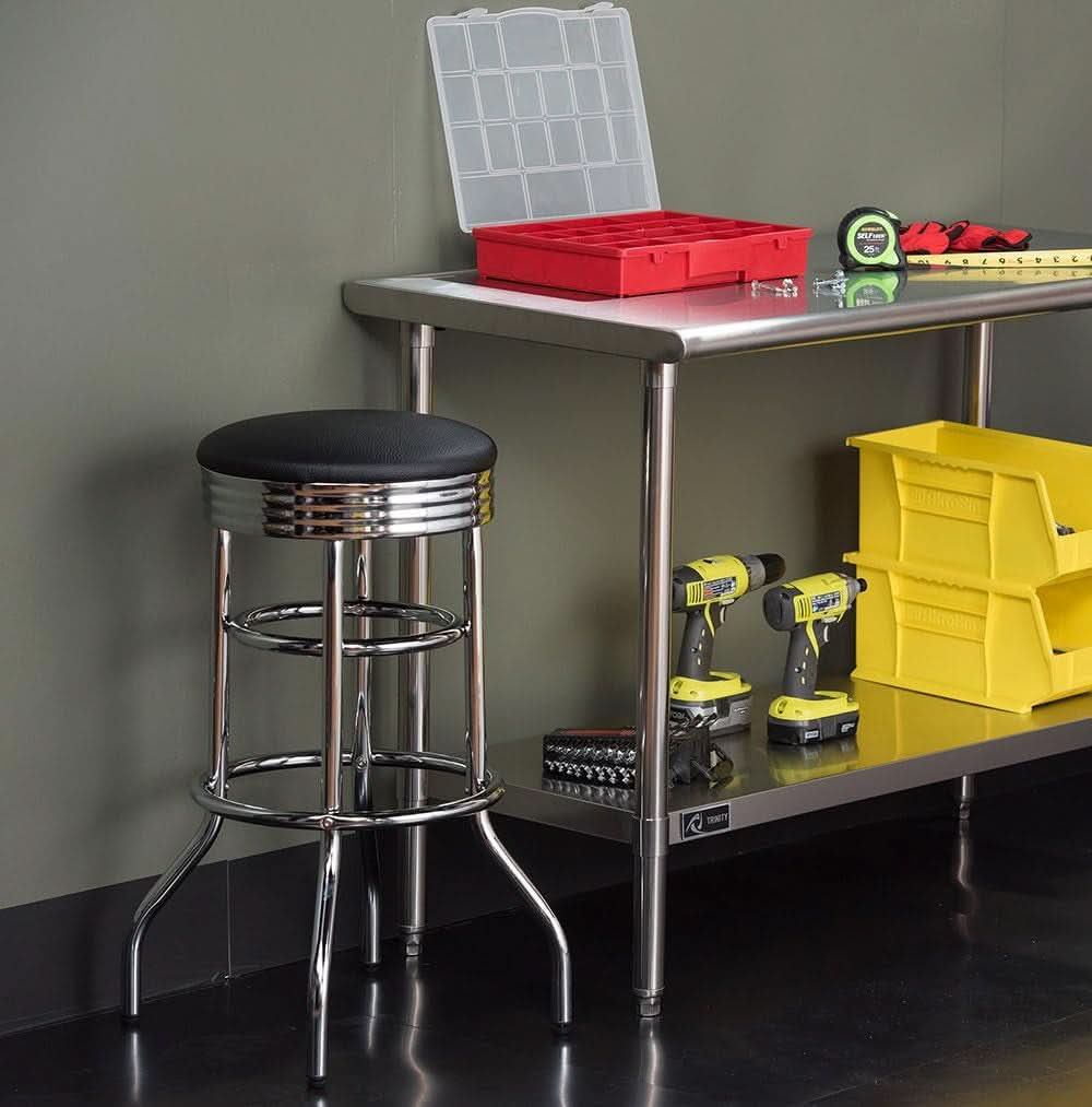 Heavy Duty Backless Swivel Bar Stools with Faux Leather
