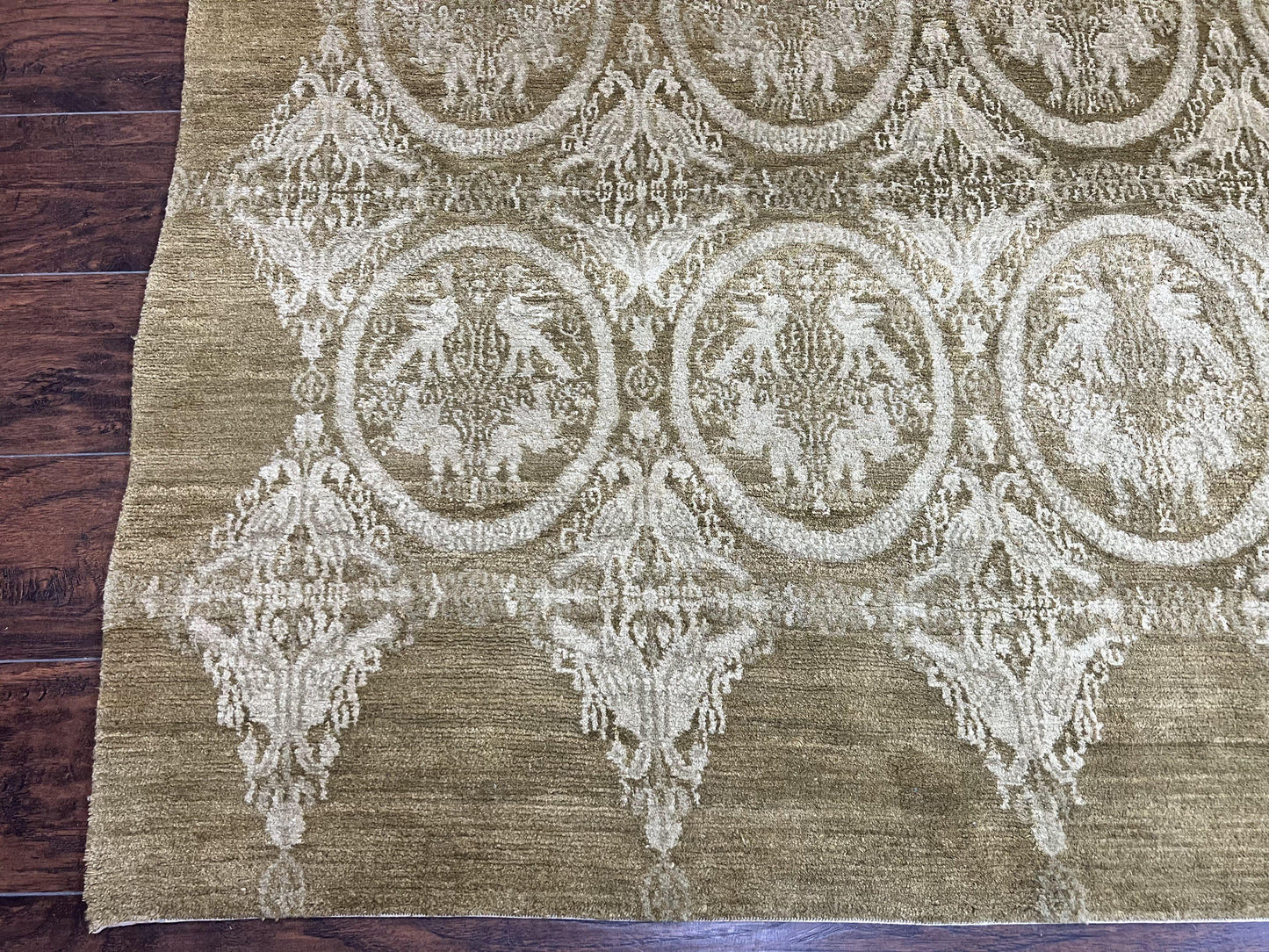 Tibetan Rug 12x15, Wool Hand Knotted Carpet, Odegard Rug, Birds, Olive Green, 12 x 15 Oversized Handmade Contemporary Area Rug, Extra Large