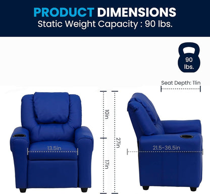Vana Vinyl Kids Recliner Blue With Cup Holder And Headrest