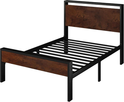 Twin Platform Bed Frame With Under Bed Storage Industrial Style