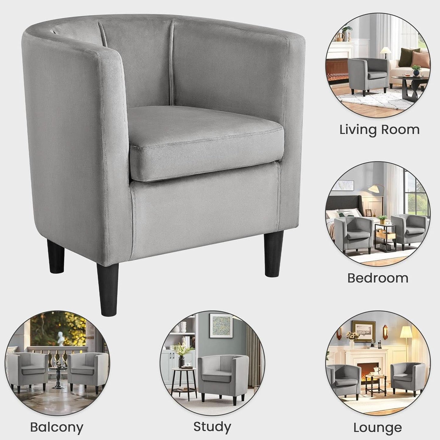 Gray Velvet Barrel Accent Chairs Set of 2 18.5x19.7in Seats