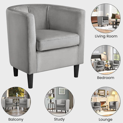 Gray Velvet Barrel Accent Chairs Set of 2 18.5x19.7in Seats