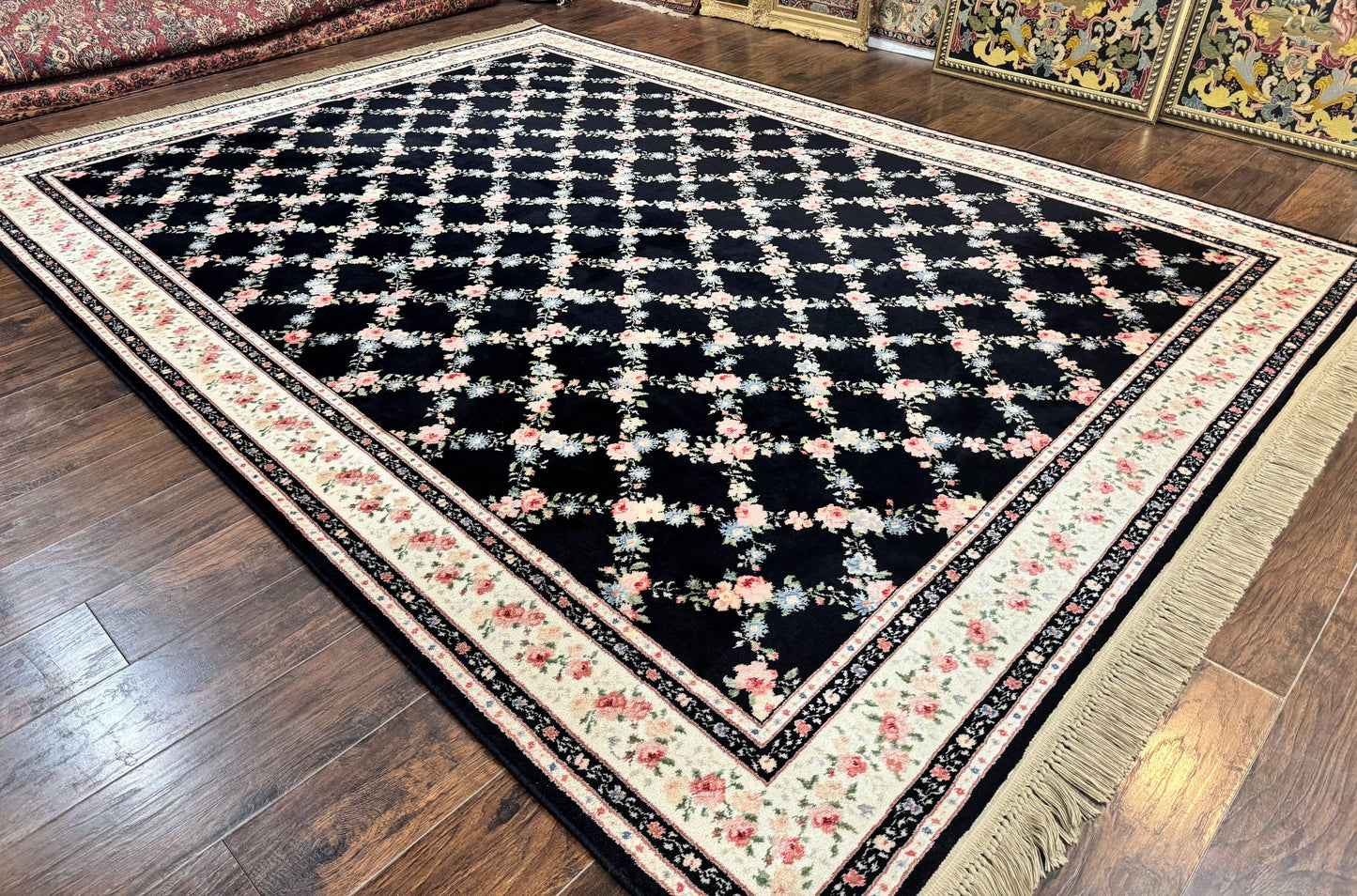 Karastan Rug 8.8 x 12, Garden of Eden #509/1270, Ebony Trellis, Vintage Discontinued Wool Pile Karastan Carpet