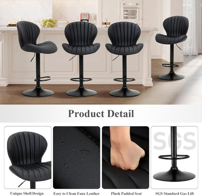 Black Adjustable Faux Leather Swivel Bar Stool Set Of Four