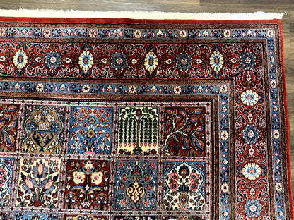 Wonderful Persian Qum Rug 10x13, Panel Design, Fine 260 KPSI, Signed, Red Multicolor